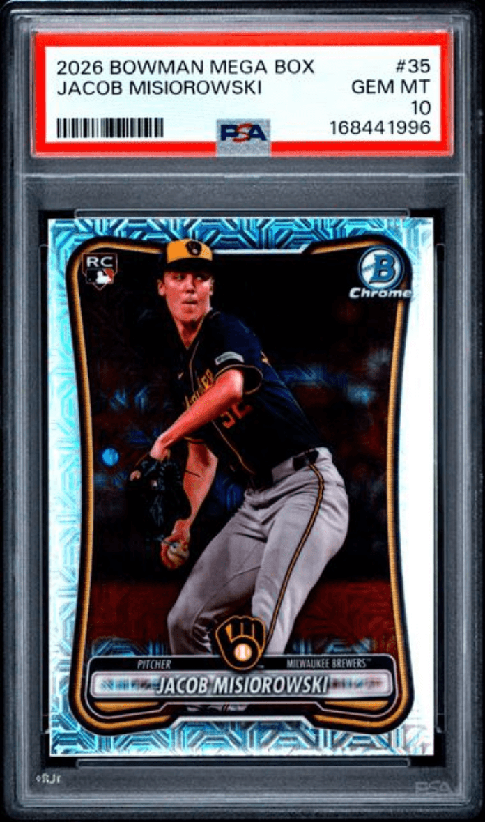 Graded 2026 Topps Bowman Mega Box Jacob Misiorowski #35 Rookie RC Baseball Card PSA 10 Gem Mint