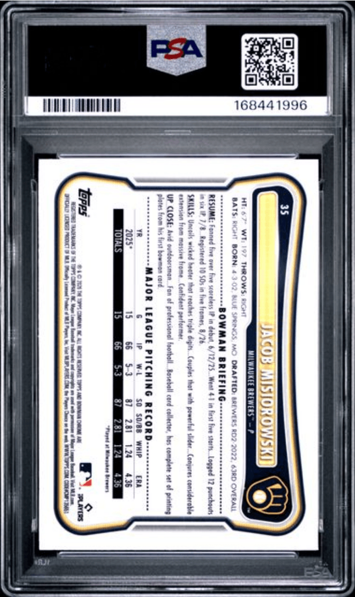 Graded 2026 Topps Bowman Mega Box Jacob Misiorowski #35 Rookie RC Baseball Card PSA 10 Gem Mint
