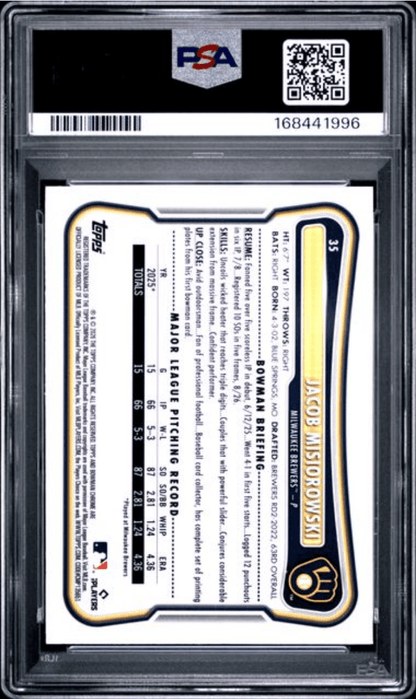 Graded 2026 Topps Bowman Mega Box Jacob Misiorowski #35 Rookie RC Baseball Card PSA 10 Gem Mint