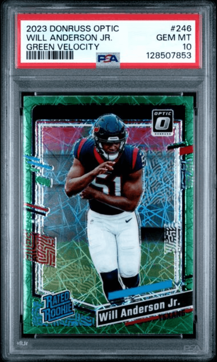 Graded 2023 Panini Donruss Optic Will Anderson Jr #246 Green Velocity Rookie RC Football Card PSA 10 Gem Mint