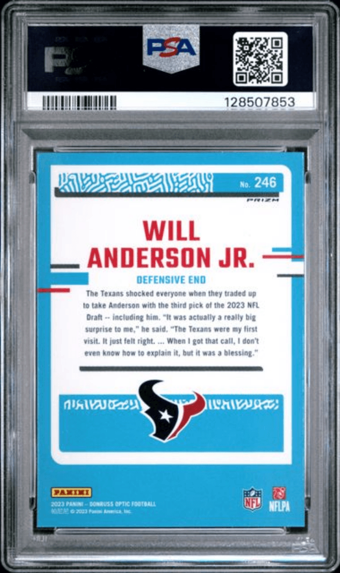 Graded 2023 Panini Donruss Optic Will Anderson Jr #246 Green Velocity Rookie RC Football Card PSA 10 Gem Mint