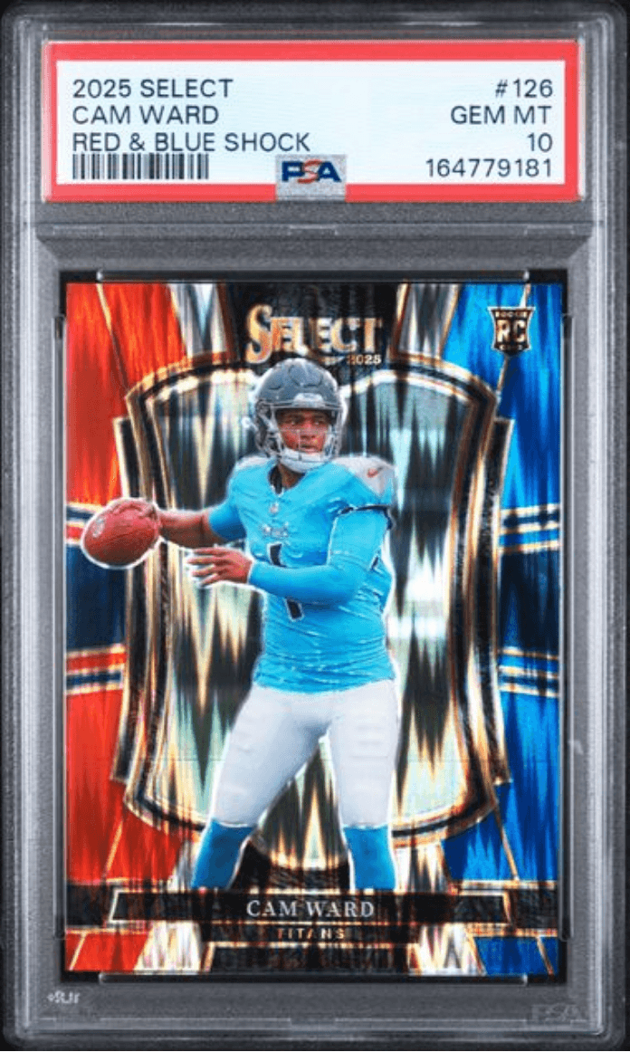 Graded 2025 Panini Select Cam Ward #126 Red & Blue Shock Rookie RC Football Card PSA 10 Gem Mint