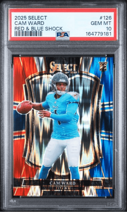 Graded 2025 Panini Select Cam Ward #126 Red & Blue Shock Rookie RC Football Card PSA 10 Gem Mint