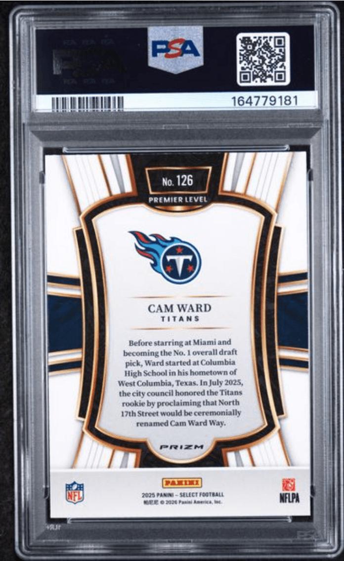 Graded 2025 Panini Select Cam Ward #126 Red & Blue Shock Rookie RC Football Card PSA 10 Gem Mint