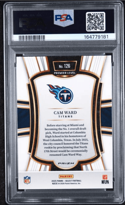 Graded 2025 Panini Select Cam Ward #126 Red & Blue Shock Rookie RC Football Card PSA 10 Gem Mint