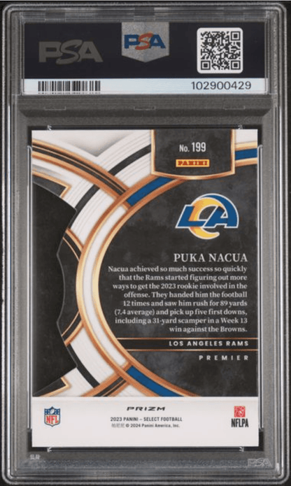 Graded 2023 Panini Select Puka Nacua #199 Die Cut Red & Blue Prizm Rookie RC Football Card PSA 10 Gem Mint