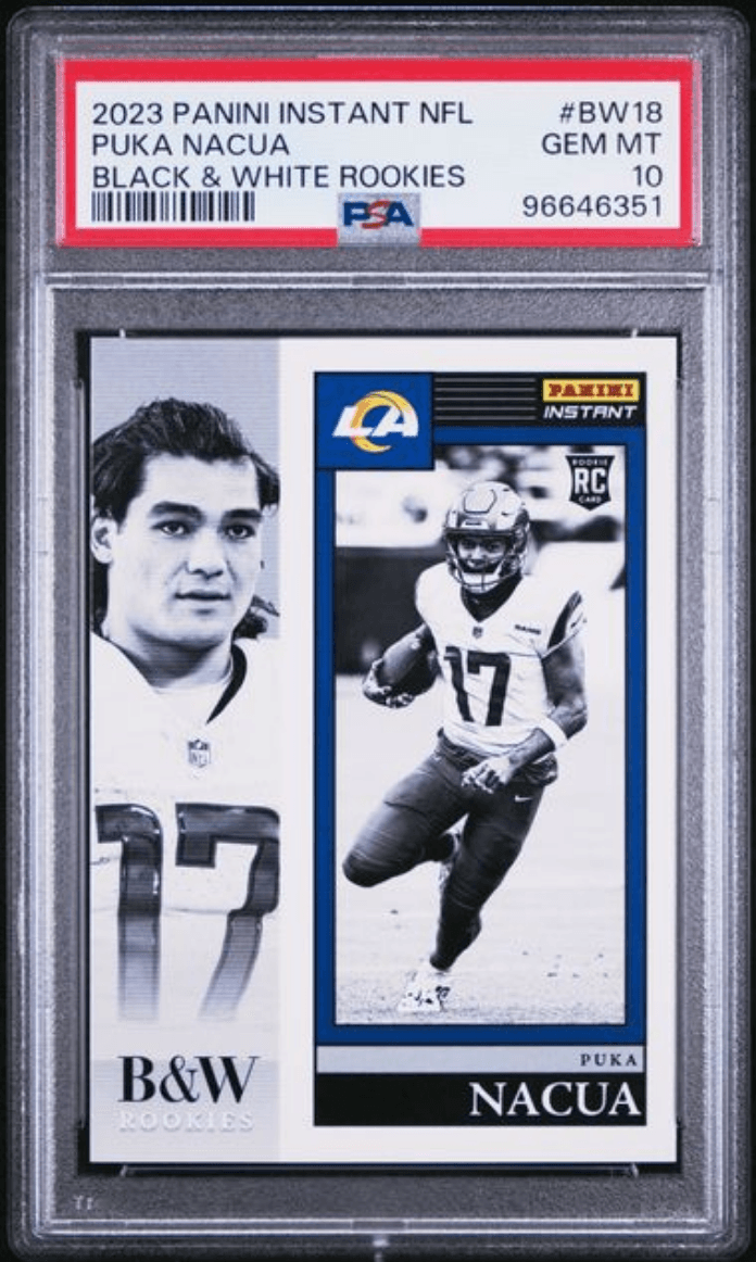 Graded 2023 Panini Instant Puka Nacua #BW18 Black & White Rookies /216 Rookie RC Football Card PSA 10 Gem Mint