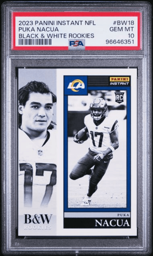 Graded 2023 Panini Instant Puka Nacua #BW18 Black & White Rookies /216 Rookie RC Football Card PSA 10 Gem Mint