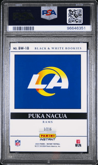 Graded 2023 Panini Instant Puka Nacua #BW18 Black & White Rookies /216 Rookie RC Football Card PSA 10 Gem Mint
