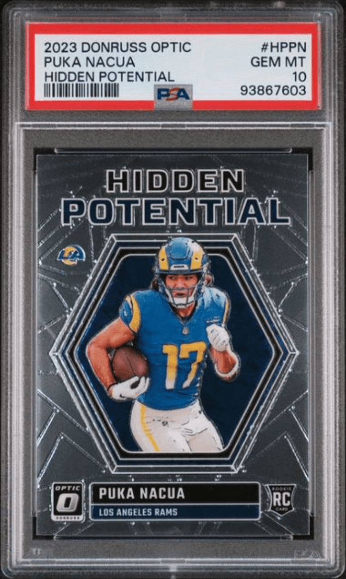 Graded 2023 Panini Donruss Optic Puka Nacua #HPPN Hidden Potential Rookie RC Football Card PSA 10 Gem Mint