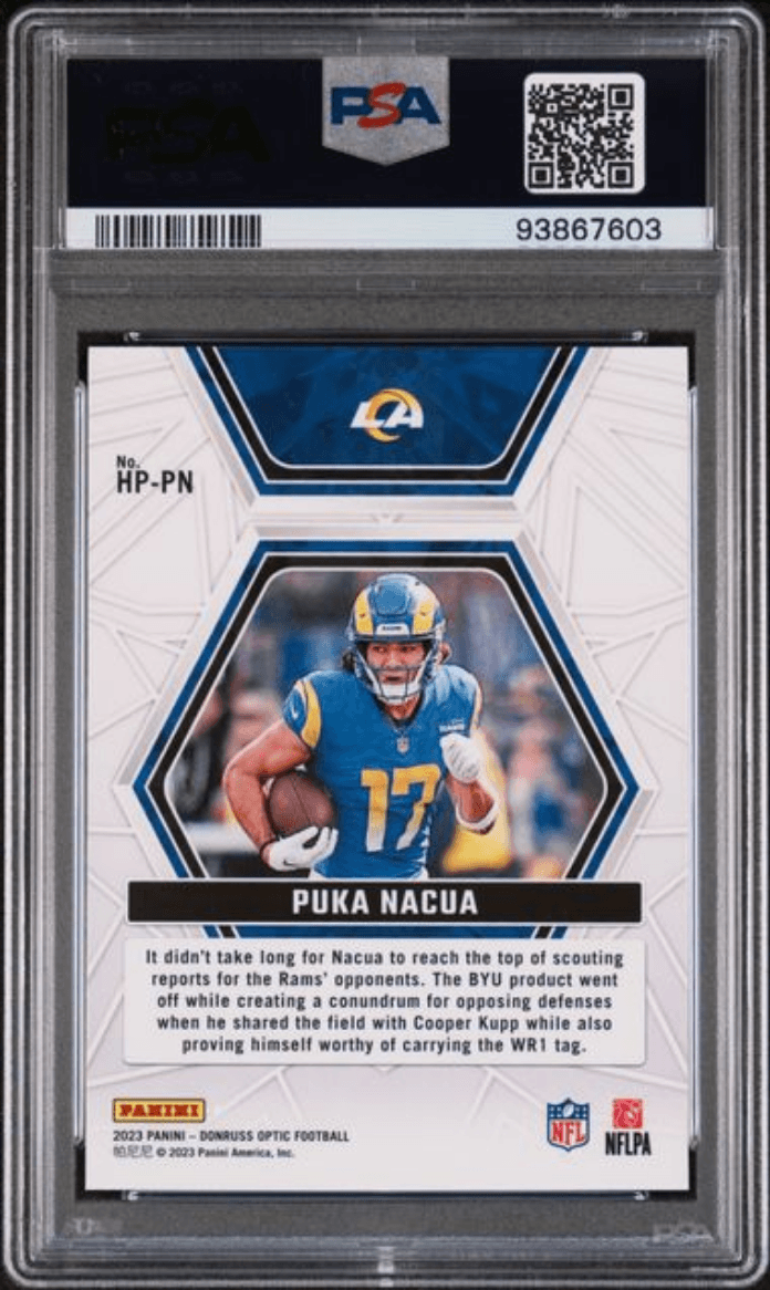 Graded 2023 Panini Donruss Optic Puka Nacua #HPPN Hidden Potential Rookie RC Football Card PSA 10 Gem Mint