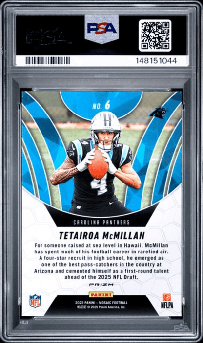 Graded 2025 Panini Mosaic Tetairoa McMillan #6 Elevate Green Rookie RC Football Card PSA 10 Gem Mint