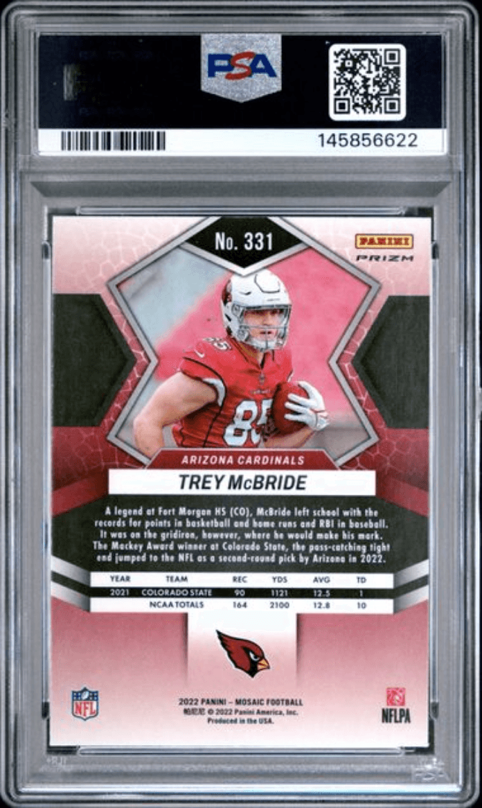 Graded 2022 Panini Mosaic Trey McBride #331 Red Mosaic Rookie RC Football Card PSA 10 Gem Mint