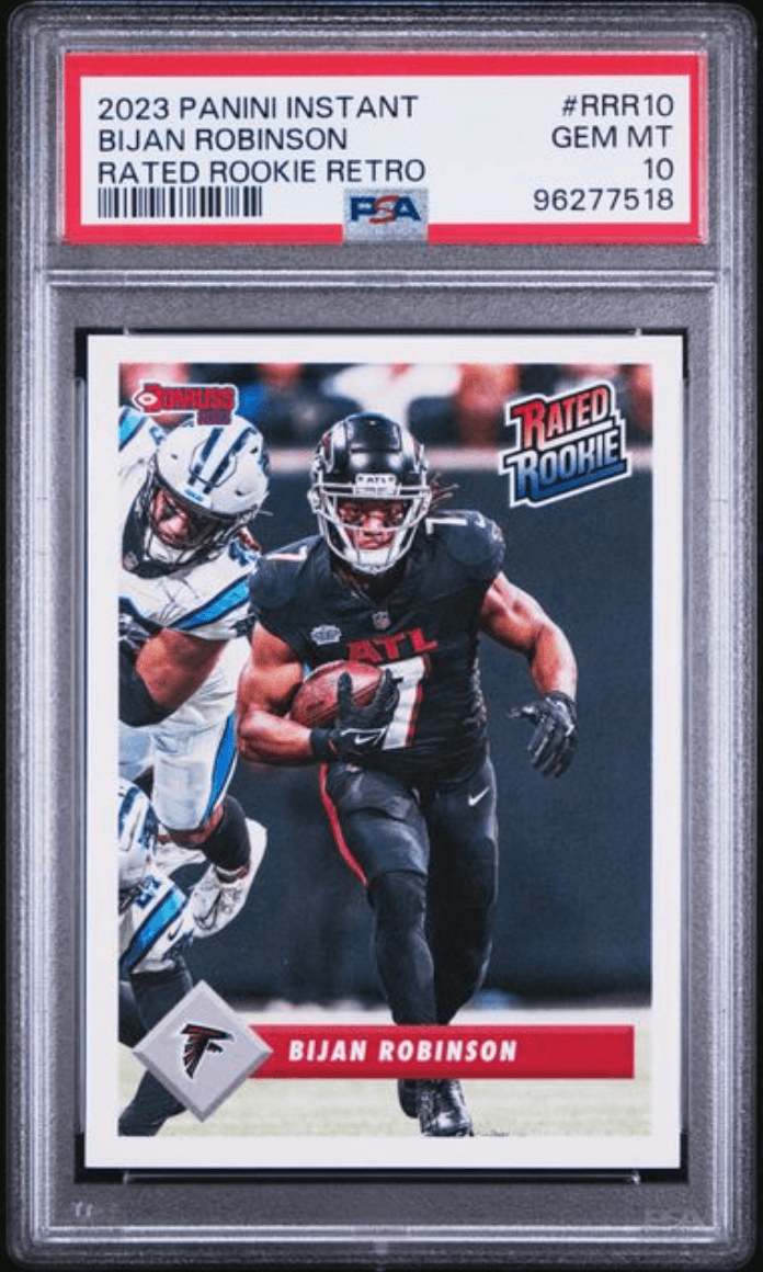 Graded 2023 Panini Instant Bijan Robinson #RRR10 Rated Rookie Retro /629 Rookie RC Football Card PSA 10 Gem Mint