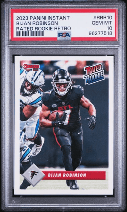 Graded 2023 Panini Instant Bijan Robinson #RRR10 Rated Rookie Retro /629 Rookie RC Football Card PSA 10 Gem Mint