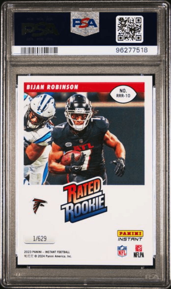 Graded 2023 Panini Instant Bijan Robinson #RRR10 Rated Rookie Retro /629 Rookie RC Football Card PSA 10 Gem Mint