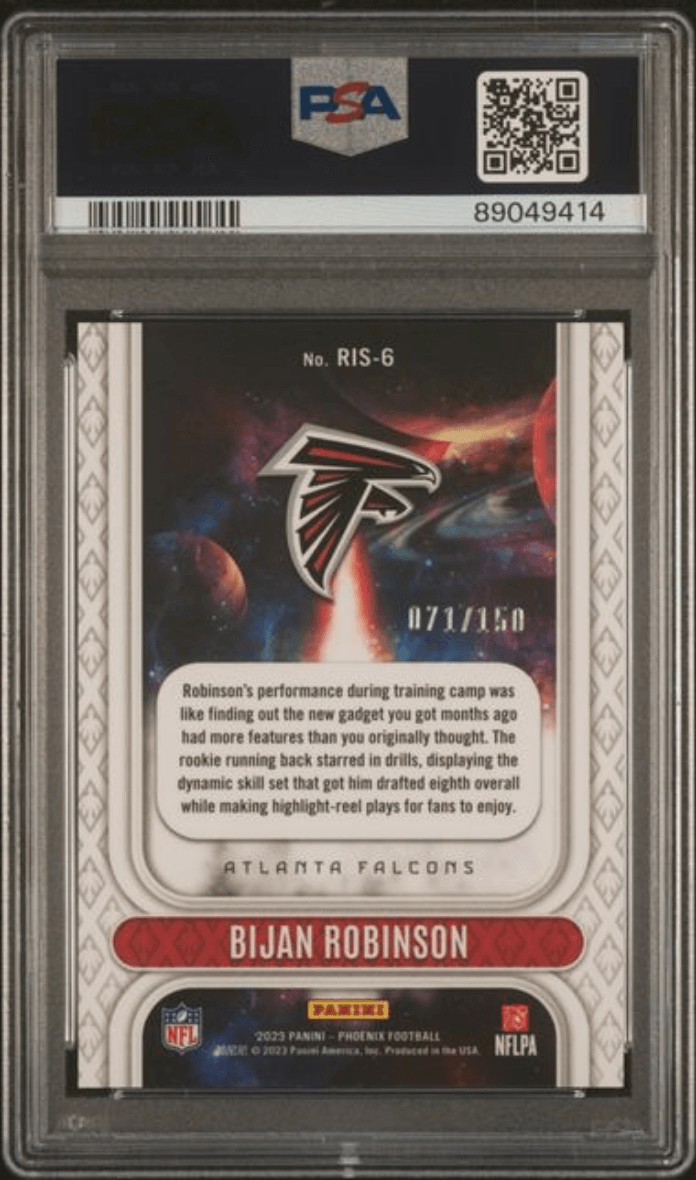 Graded 2023 Panini Phoenix Bijan Robinson #RIS6 Rookie Rising Teal /150 Rookie RC Football Card PSA 10 Gem Mint