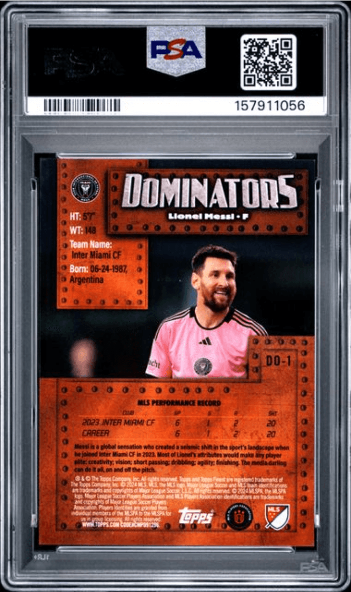 Graded 2024 Topps Finest Lionel Messi #DO1 Finest Dominators Soccer Card PSA 10 Gem Mint