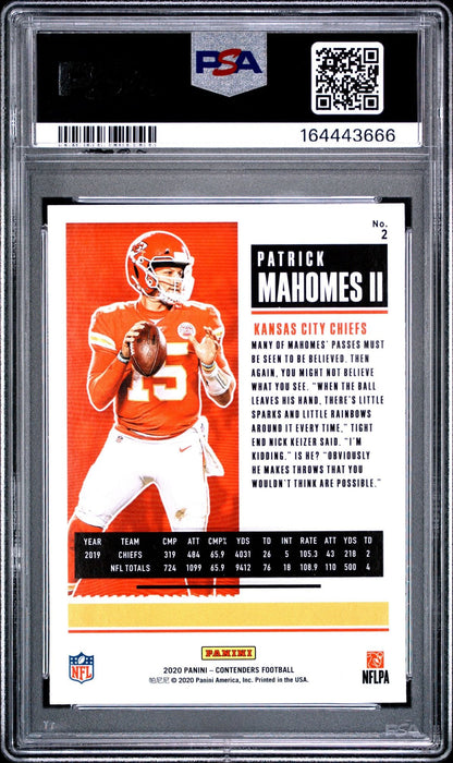 Graded 2020 Panini Contenders Patrick Mahomes II #2 Retail Football Card PSA 10 Gem Mint
