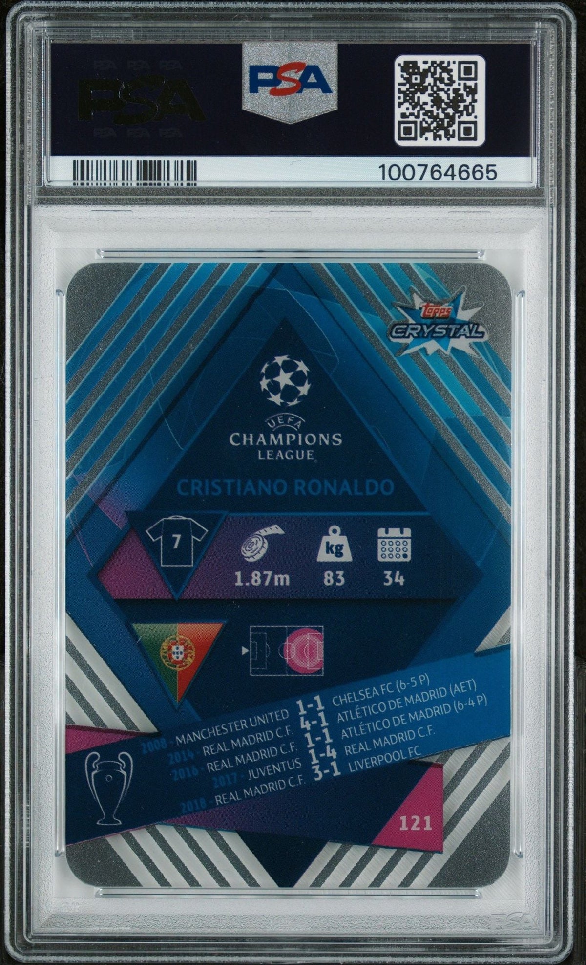 Graded 2019 Topps Crystal UCL Cristiano Ronaldo #121 UEFA Champions League Soccer Card PSA 10 Gem Mint