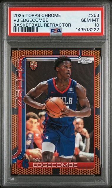 Graded 2025 Topps Chrome VJ Edgecombe #253 Basketball Refractor Rookie RC Basketball Card PSA 10 Gem Mint