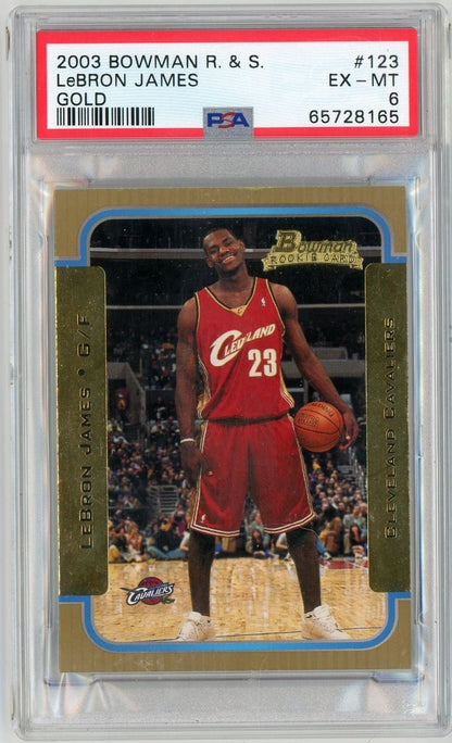 Graded 2003 Bowman Rookies & Stars LeBron James #123 Gold Rookie RC Basketball Card PSA 6 EX-MT