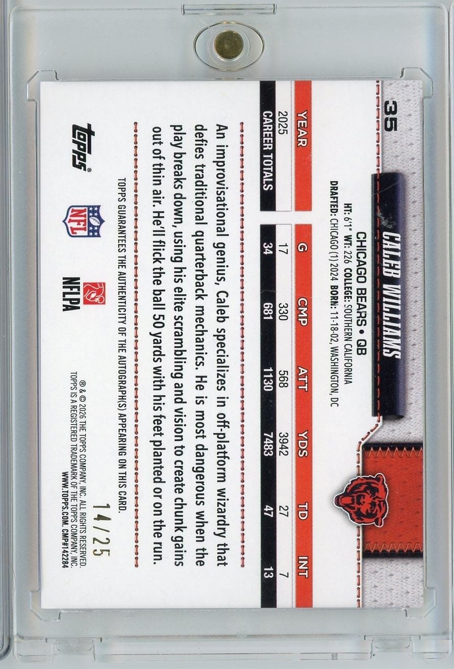 2026 Topps Caleb Williams #35 Orange Auto /25 Football Card