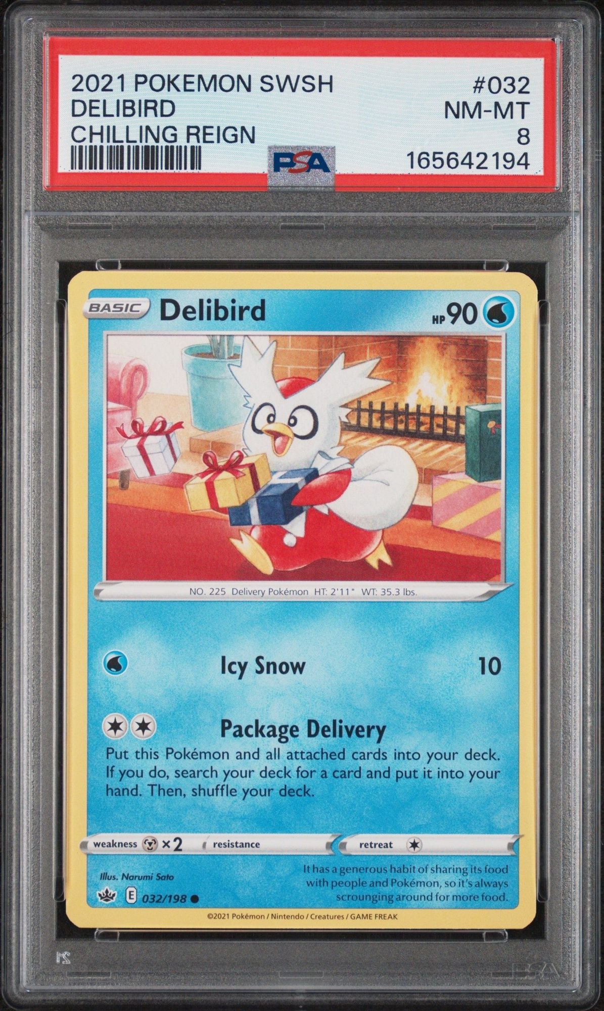 Graded 2021 Pokemon Chilling Reign SWSH Delibird #032 Trading Card Game PSA 8 Near Mint
