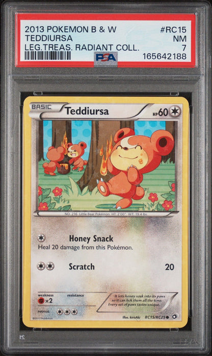 Graded 2013 Pokemon Black & White Legendary Treasures Teddiursa #RC15 Radiant Collection Trading Card Game PSA 7 Near Mint
