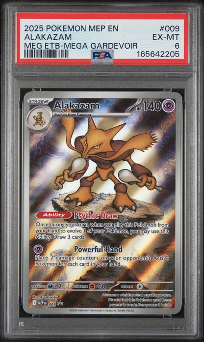 Graded 2025 Pokemon MEP EN Alakazam #009 Promo Trading Card Game PSA 6 Excellent Mint