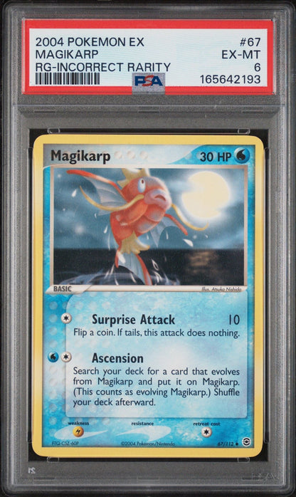 Graded 2004 Pokemon Fire Red & Leaf Green EX Magikarp #67 Incorrect Rarity Trading Card Game PSA 6 Excellent Mint
