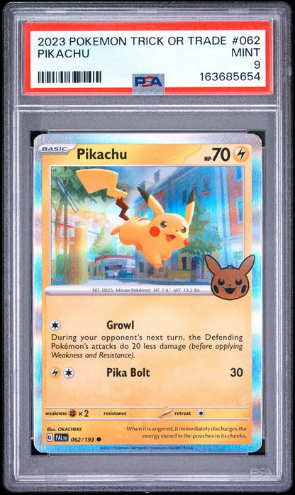 Graded 2023 Pokemon Pikachu #062 Trick or Trade Halloween Trading Card Game PSA 9 Mint
