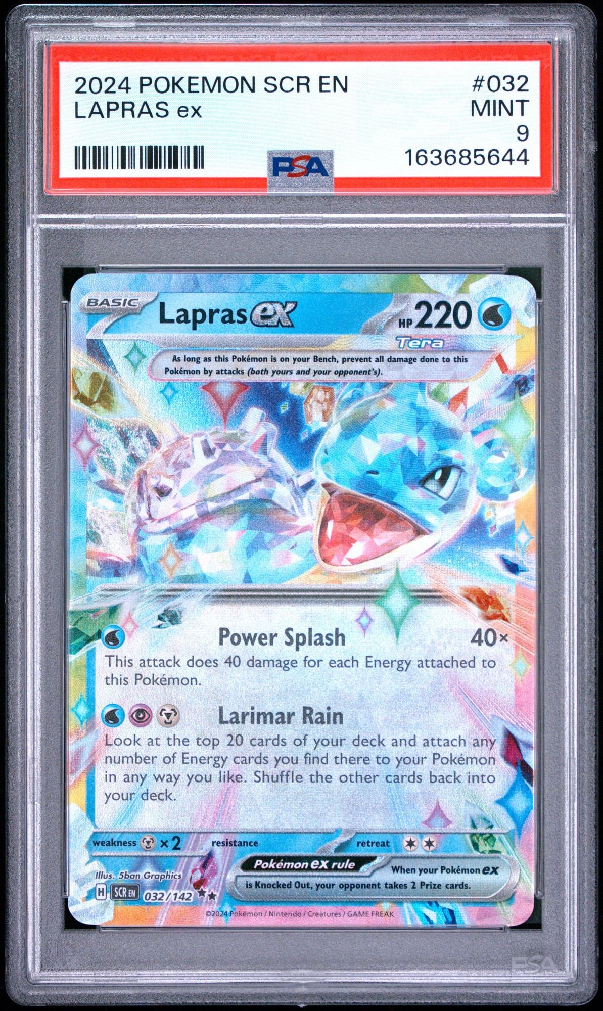 Graded 2024 Pokemon EN Lapras ex #032 Stellar Crown Trading Card Game PSA 9 Mint