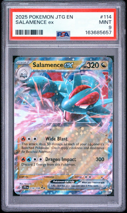 Graded 2025 Pokemon JTG EN Salamence ex #114 Trading Card Game PSA 9 Mint