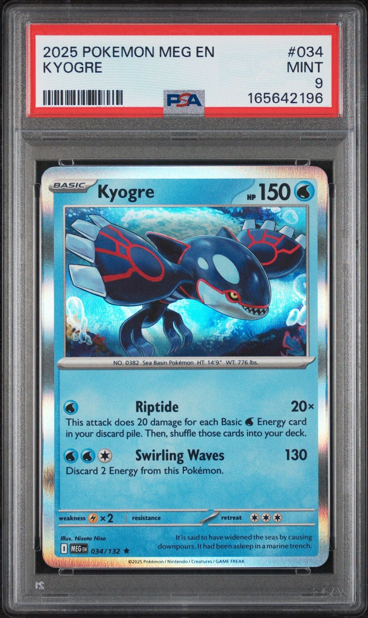Graded 2025 Pokemon MEG EN Kyogre #034 Trading Card Game PSA 9 Mint