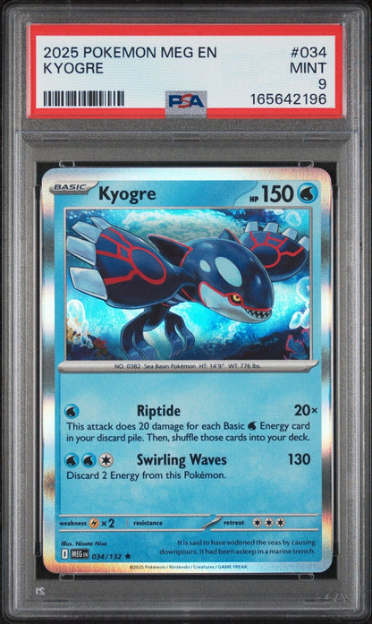 Graded 2025 Pokemon MEG EN Kyogre #034 Trading Card Game PSA 9 Mint