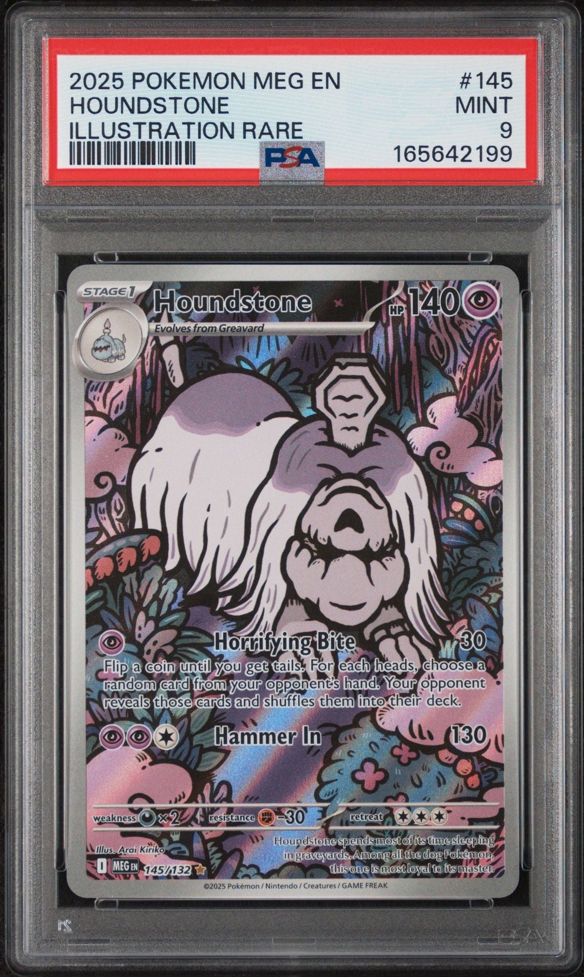 Graded 2025 Pokemon MEG Houndstone #145 Illustration Rare Trading Card Game PSA 9 Mint