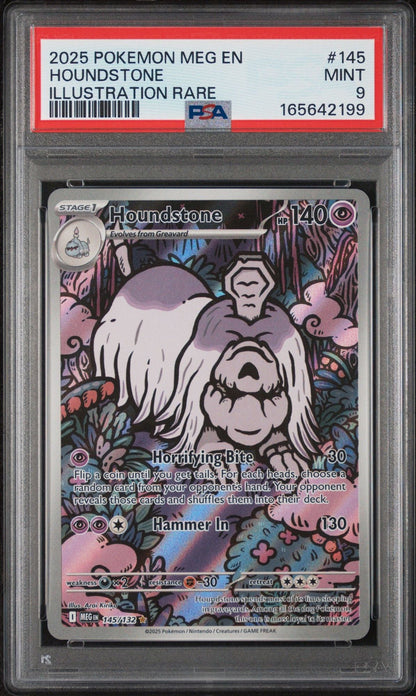 Graded 2025 Pokemon MEG Houndstone #145 Illustration Rare Trading Card Game PSA 9 Mint