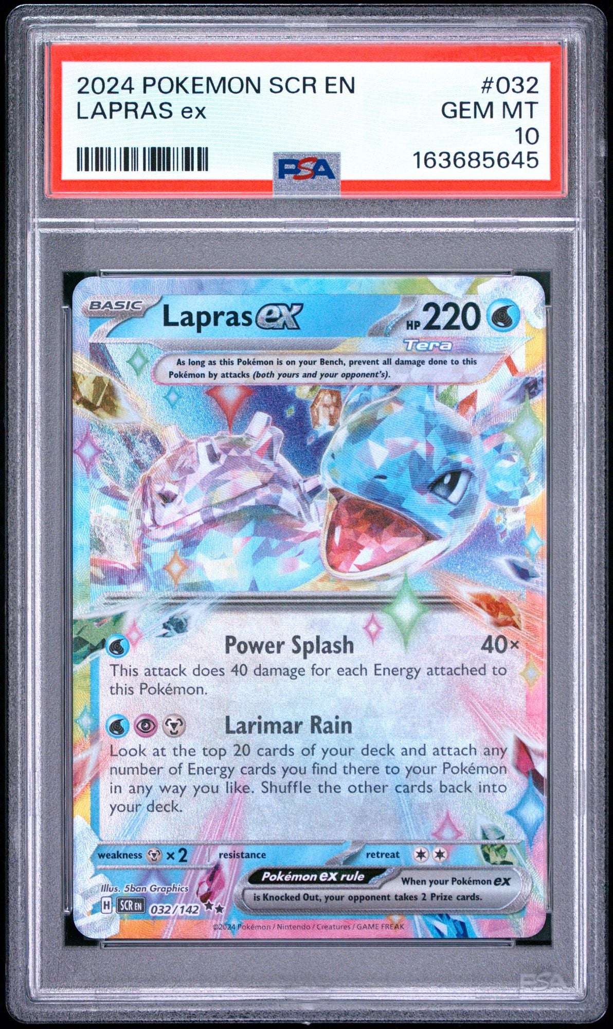 Graded 2024 Pokemon EN Lapras ex #032 Stellar Crown Trading Card Game PSA 10 Gem Mint