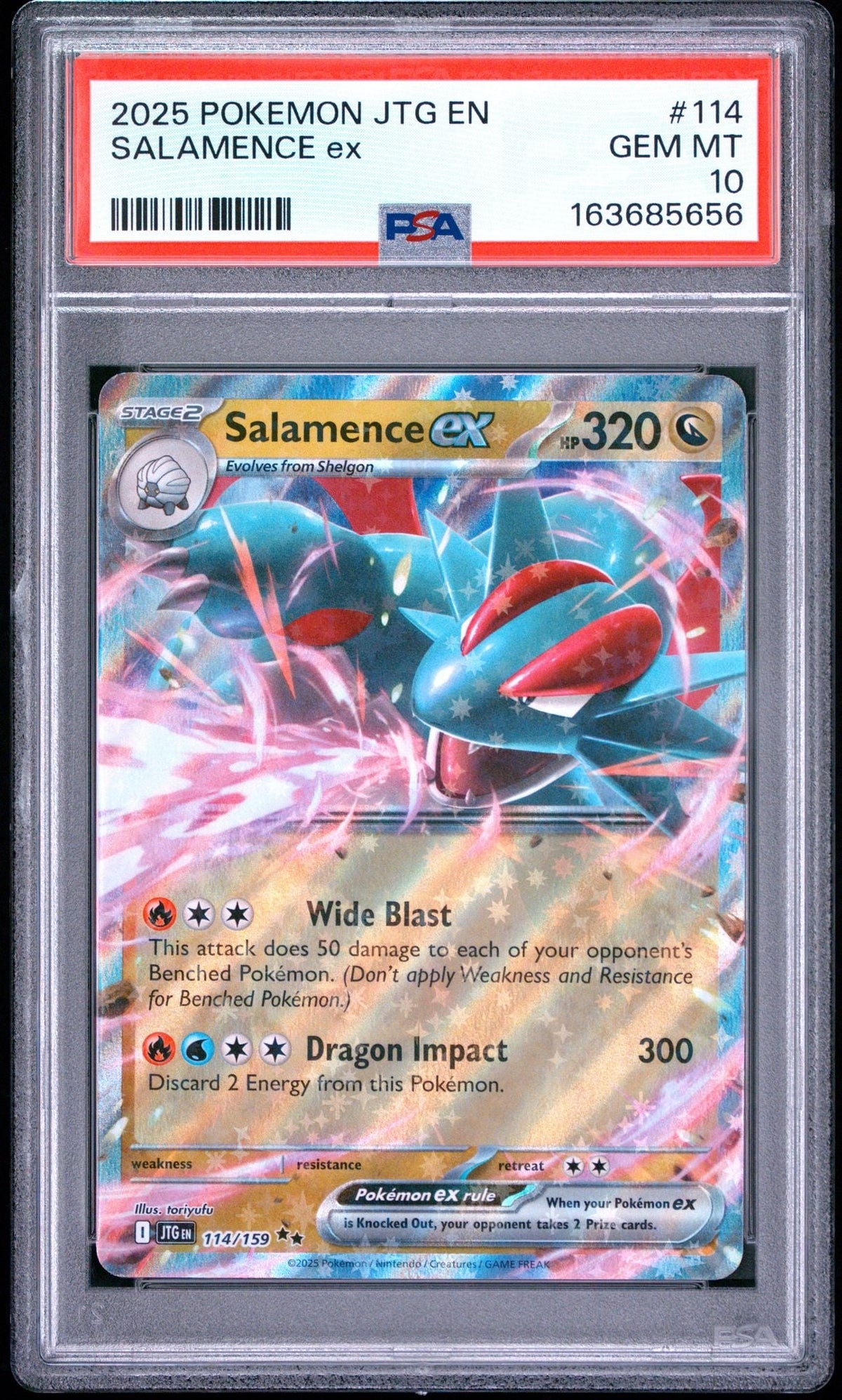 Graded 2025 Pokemon Journey Together EN Salamence ex #114 Trading Card Game PSA 10 Gem Mint