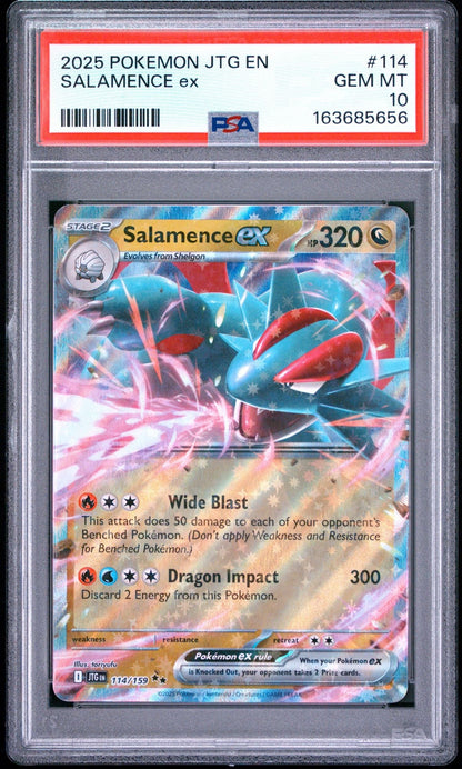 Graded 2025 Pokemon Journey Together EN Salamence ex #114 Trading Card Game PSA 10 Gem Mint