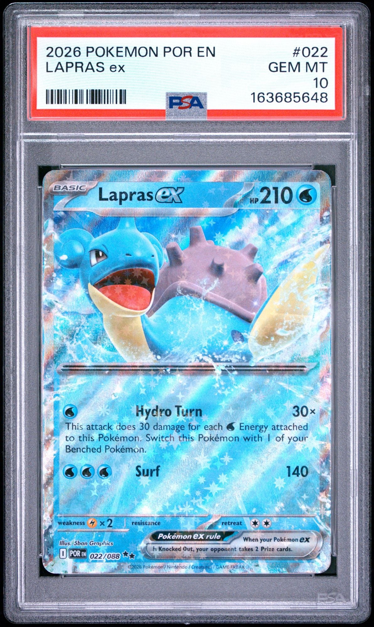 Graded 2026 Pokemon EN Perfect Order Lapras ex #022 Trading Card Game PSA 10 Gem Mint