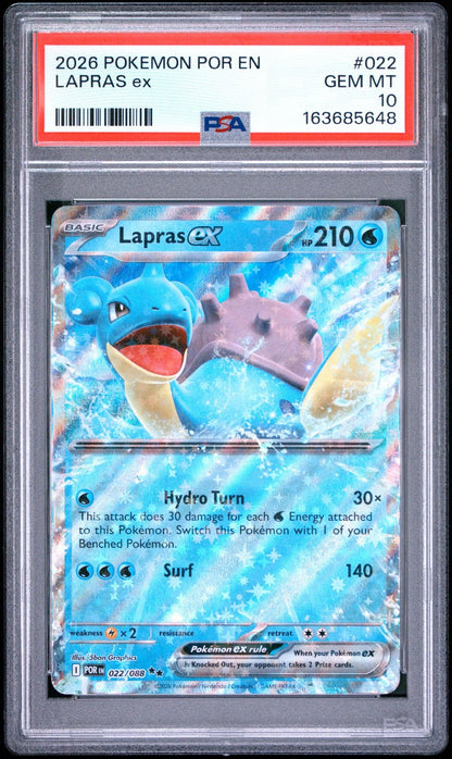 Graded 2026 Pokemon EN Perfect Order Lapras ex #022 Trading Card Game PSA 10 Gem Mint