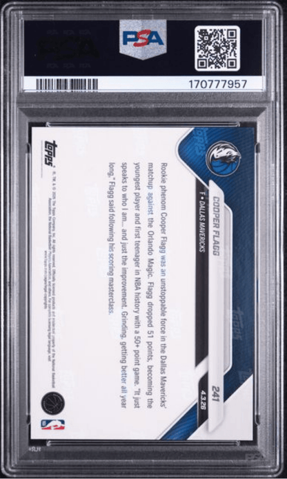 Graded 2025 Topps Now Cooper Flagg #241 Rookie RC Basketball Card PSA 9 Mint