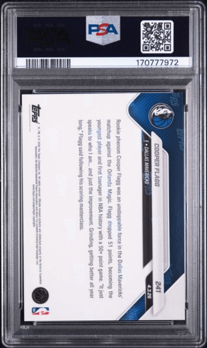 Graded 2025 Topps Now Cooper Flagg #241 Rookie RC Basketball Card PSA 8 Near Mint