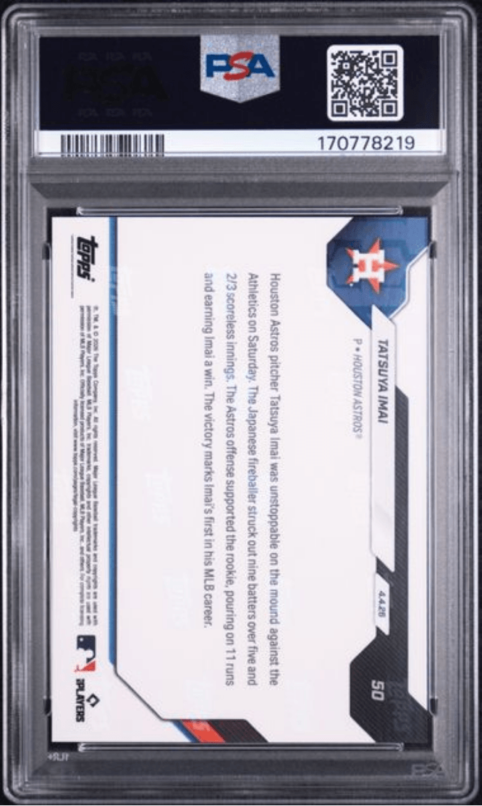 Graded 2026 Topps Now Tatsuya Imai #50 Rookie RC Baseball Card PSA 10 Gem Mint