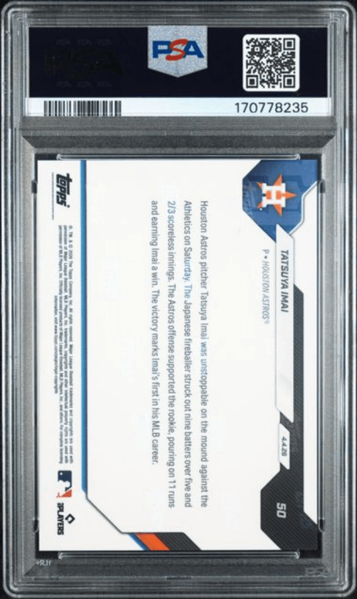 Graded 2026 Topps Now Tatsuya Imai #50 Rookie RC Baseball Card PSA 8 Near Mint