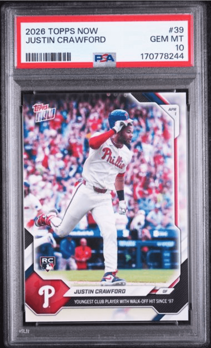 Graded 2026 Topps Now Justin Crawford #39 Rookie RC Baseball Card PSA 10 Gem Mint
