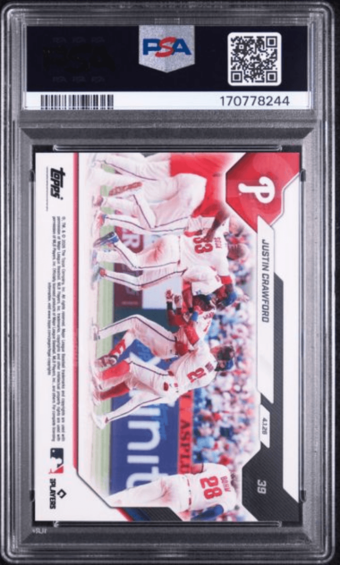 Graded 2026 Topps Now Justin Crawford #39 Rookie RC Baseball Card PSA 10 Gem Mint