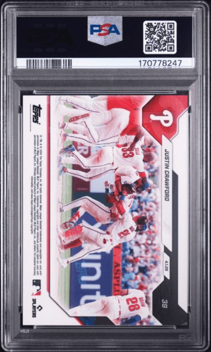Graded 2026 Topps Now Justin Crawford #39 Rookie RC Baseball Card PSA 8 Near Mint